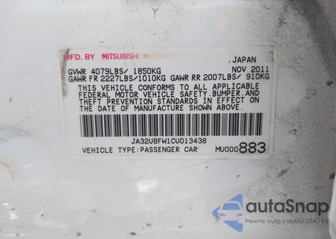 2012 Mitsubishi Lancer Gt z USA, uszkodzony, nr VIN JA32U8FW1CU013438